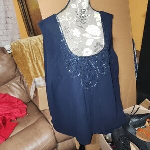 Roaman's Navy Embellished Blouse